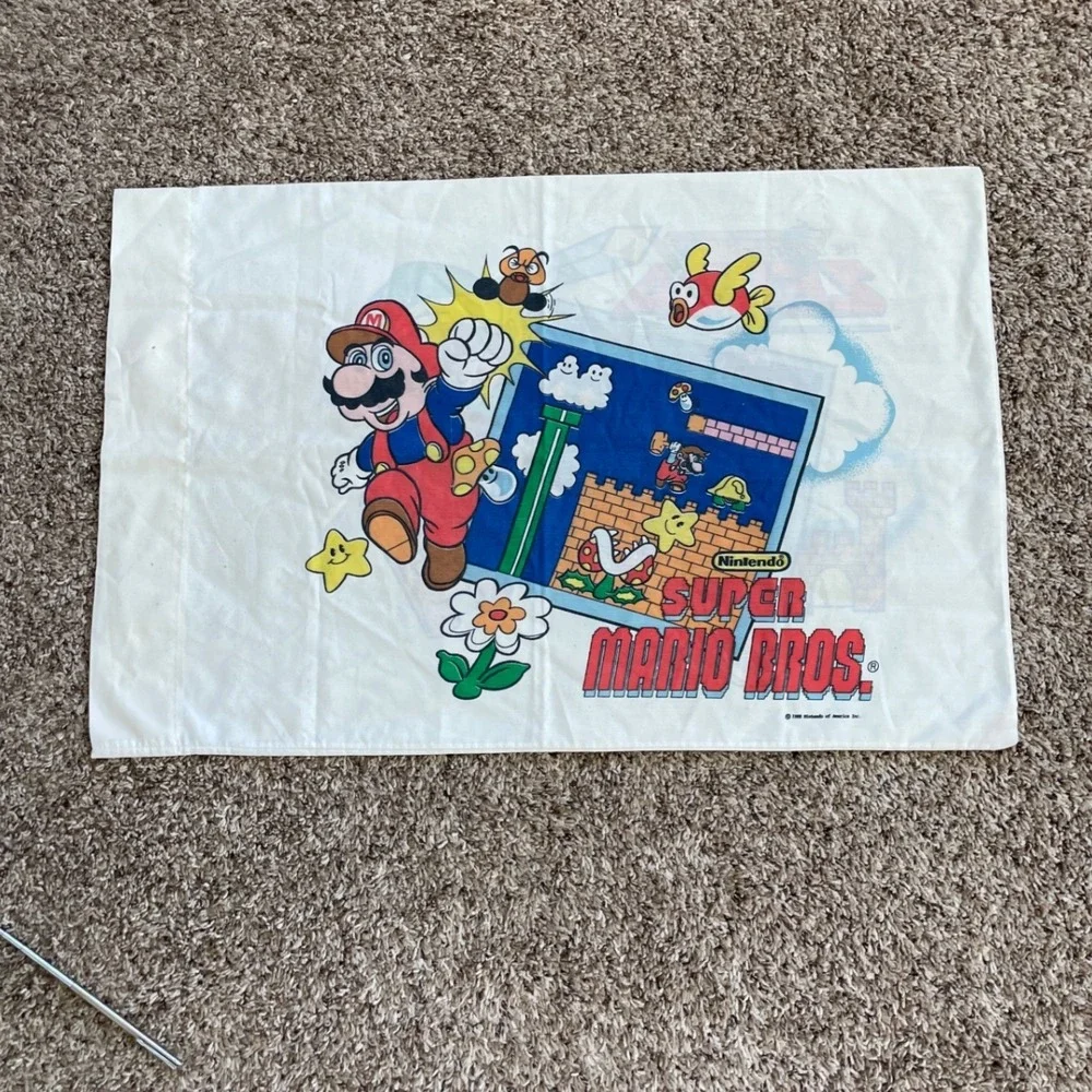 Vintage 1988 Nintendo Zelda Super Mario Bros Pillowcase Double Sided NES Retro